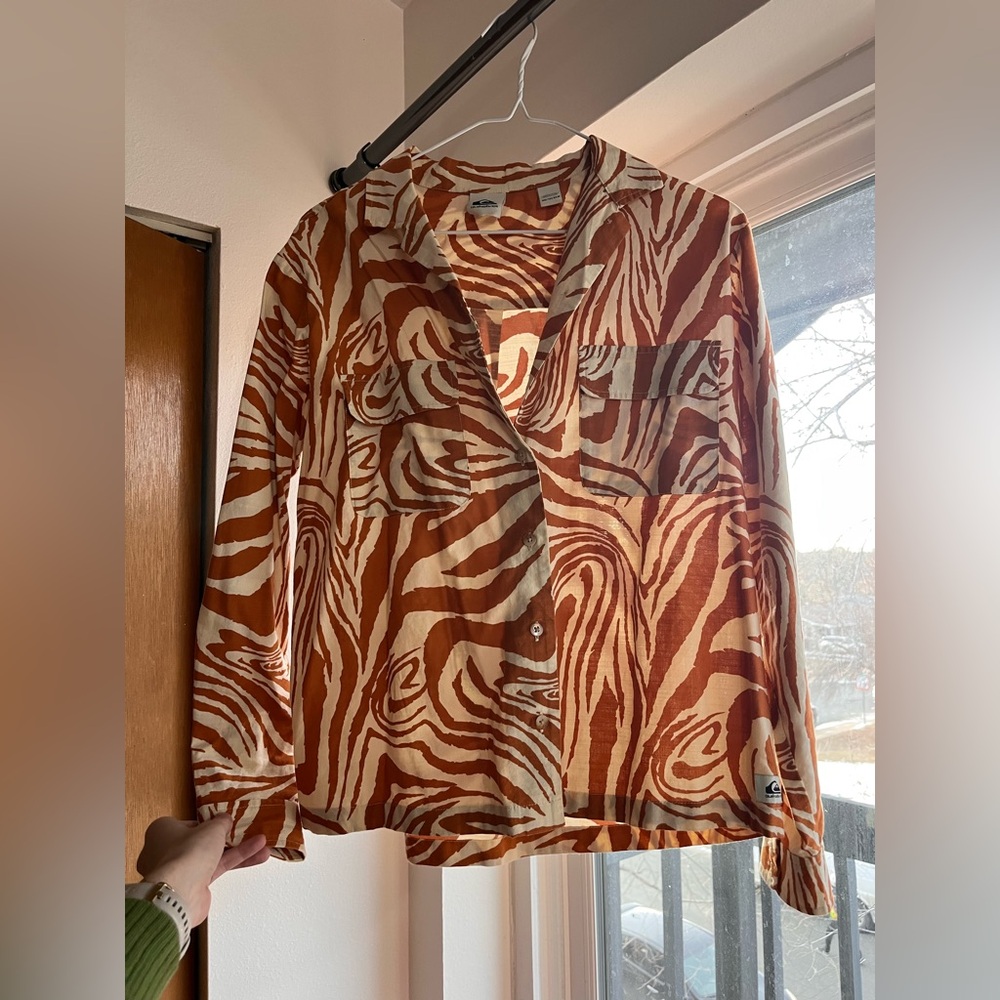 Quiksilver Destination Trip Long Sleeve Shirt Clay Zebradelia Womens XS - Picture 2 of 7